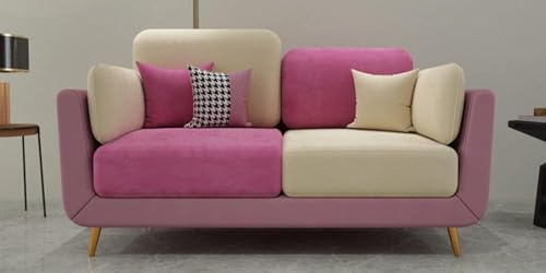 Image of Modern & Luxury Cushioned Couch Relax sectional Sofa in Fabric & Velvet and Heavy Duty Sofa Ideal for bedrooms, Living Rooms, Guest Rooms, Homes, and Office-(2 Seater Pink & Beige).