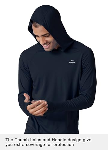 Image of Willit Men's UPF 50+ Sun Protection Hoodie Lightweight Long Sleeve Fishing Shirt Loose Fit Swim Rash Guard, Navy Blue, Large