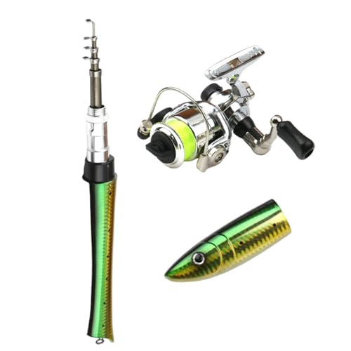 Combo de caña de Pescar y Carrete con Pluma, caña de Pescar con Pluma - Caña de Plegable con bolígrafo y Carrete, de Bolsillo combinada | Combo de de de Compacto