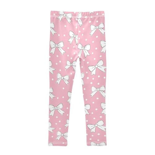 Wusikd Cute Bows Girls' Leggings Toddler Doodles Polka Dots Pink Kids Yoga Pants Dance Active Tights 4T2