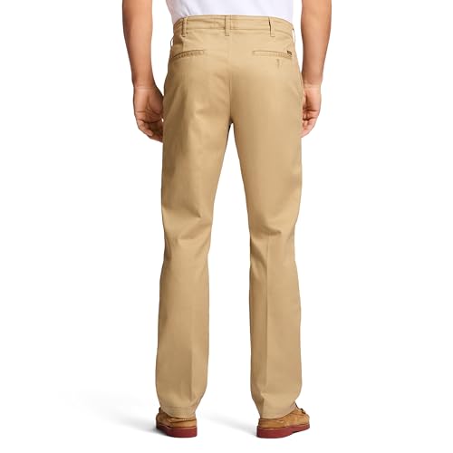 IZOD mens Performance Stretch Straight Fit Flat Front Chino Casual Pants, Cedarwood Khaki Core, 32W x 29L US4