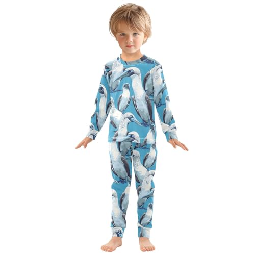 Pajama Sets Long Sleeve Blue Footed Booby White Bird Soft Comfy Sleepwear 2 Piece PJS 3-8T2