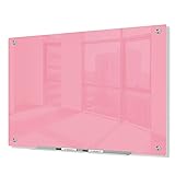 J&J worldwide Magnetic Glass Whiteboard, Wall Mounted Glass Dry Erase Board 47 x 35 Inch, Pink...