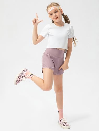 Girls Athletic Shorts 5-12 Years,Running Shorts with Liner3