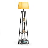 WAMPAT Shelf Floor Lamp Modern Standing Light for Living Rooms and Bedrooms Metal Frame with Open Box Display Shelves Black