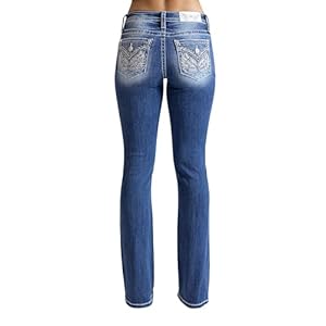 Miss Me Women’s Stoned Wings Faux Flap Pocket Mid-Rise Bootcut Jeans