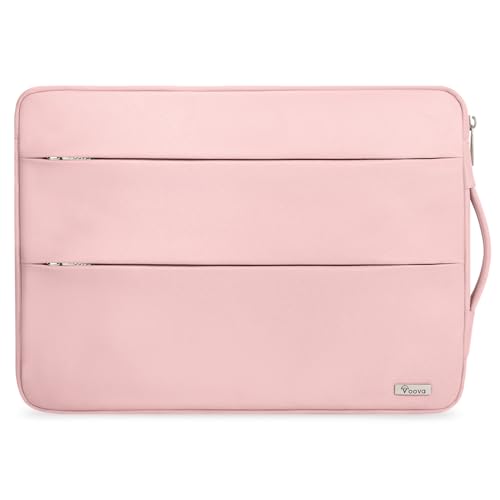 Voova Laptop Sleeve Carrying Case 15.6 16 Inch,Slim Computer Cover Bag Compatible with MacBook Pro 15/16, Dell xps 15,15-16 Inch HP Dell Asus Acer Laptop, Sakura Pink