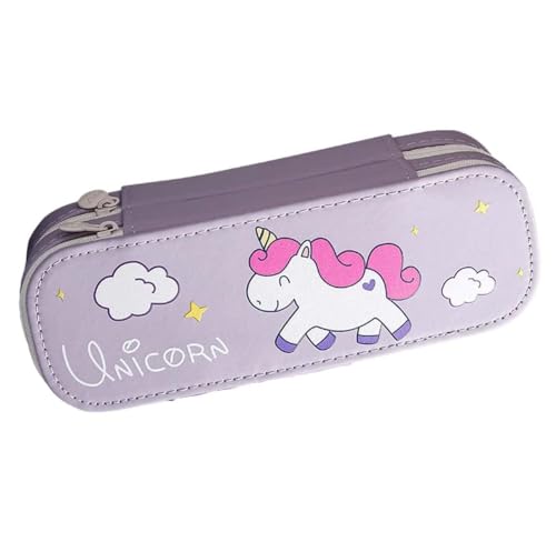 Image of PU Leather Pencil Case with Zipper, Large Capactiy Pouch Stationary Bag Storage Bag Makeup Bag for School, Office (Purple)