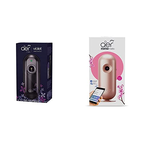 Image of Godrej Aer Matic, Automatic Air Freshener Kit With Flexi Control - Violet Valley Bloom (225 Ml) And Smart Matic - Bluetooth Enabled Automatic Air Freshener Kit, Passion (2200 Sprays)