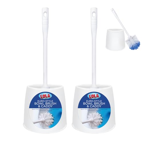 Image of LOLA Classic Toilet Brush and Compact Space Saving Holder Set - 2 Pack