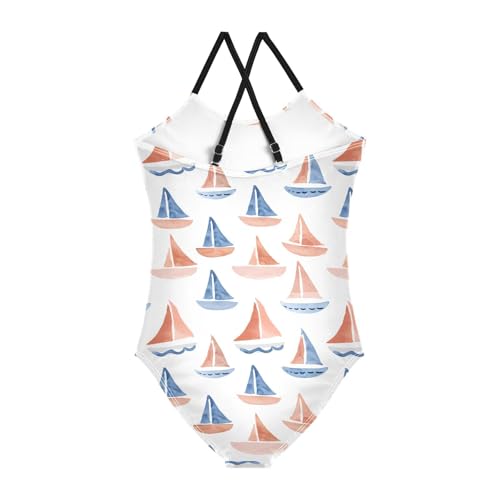 ALAZA Watercolor Sail Boat Cartoon Girls Swimsuit Bathing Suit Beach Swimwear One Piece 3-10T2