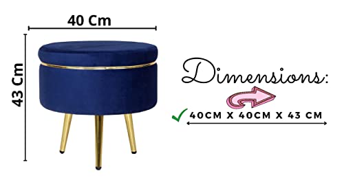 Image of Ottoman Stool for Living Room, Velvet Foot Rest Puffy for Sofa, Foot Stool for Sitting, Modern Puffy Chair for Bedroom, Metal Legs Ottoman for Home Decor, 17 /32 inch Height (Combo-Royal Blue)