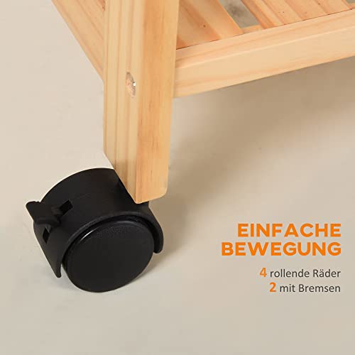 HOMCOM Carrito de Cocina Carrito de Servicio Doméstico de 4 Niveles con Una Bandeja Extraíble Estante Ruedas Universales 40x30x76 cm Blanco Madera - imagen 4
