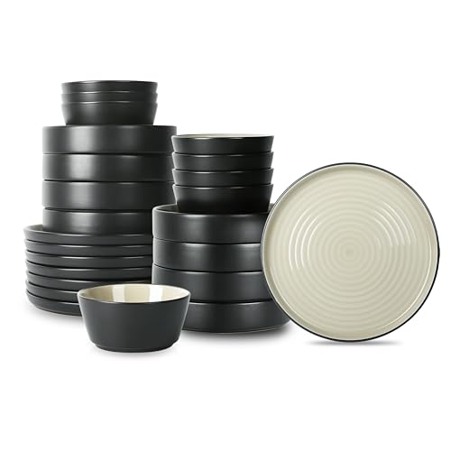 Stone Lain Elica 24-Piece Modern Dinnerware Set Stoneware, Plates and Bowl Sets for 8, Beige and Black by Stone Lain - Image 7