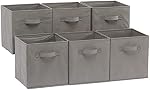 Amazon Basics Foldable Storage Bins Cubes Organizer, 6-Pack, Gray