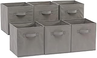 Amazon Basics Składane, tekstylne, kwadratowe pojemniki do przechowywania i organizacji, 26 x 26 x 28, 6 sztuk, szare