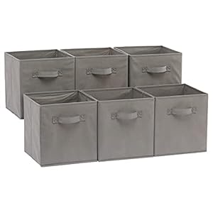 Amazon Basics Collapsible Fabric Storage Cubes Organizer with Handles, Sturdy, Gray, 10.5-x-10.5-x-11-inch, Pack of 6