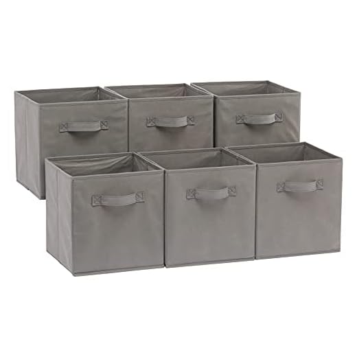 Amazon Basics, Cubo/organizer portaoggetti pieghevole in tessuto, con maniglia, 26,6 x 26,6 x 27,9 cm, colore: grigio (confezione da 6)