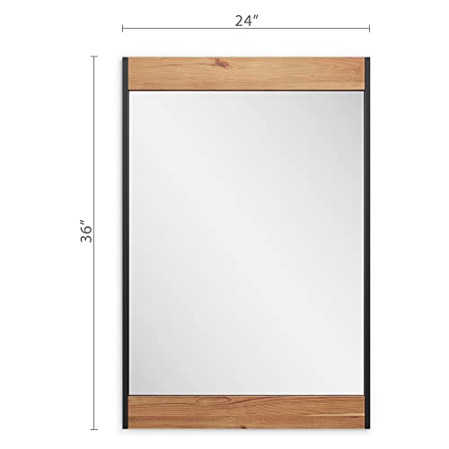 Barnyard Designs 24x36 Wooden Farmhouse Wall Mirror - Modern Rustic Metal and Wood Frame Mirror for Bathroom Vanity, Brown - Thumbnail 2