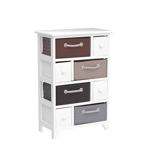 Ruication Bedside Table Bathroom Cabinet Wicker Woven Baskets Organiser Large Chest of Drawer Storage Unit Nightstand Fully Assembled for Bedroom Living Room Bathroom Hallway (8 Drawers) - Image 5