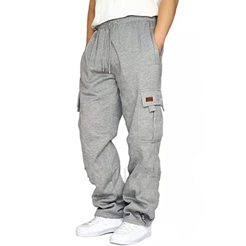 Mens Travel Cargo Pants Comfy Elastic Waist Pants with Multi-Pocket Loose Drawstring Lightweight Trousers2