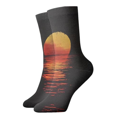 WBQLSL Sunset Silhouette - Calcetines cálidos casuales, cómodos y transpirables a media pantorrilla