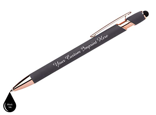 Express Pencils™ - Personalized Pens Gift Set - 2 Pack Of Rose Gold Soft Touch Metal Pens W/Gift Box - Luxury Ballpoint Pen Custom Engraved W/Name Or Message | Perfect For Him Or Her (Gray - Black) #TOP2