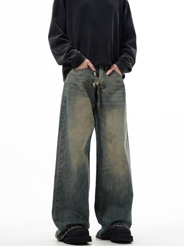 Men's Jeans Straight Leg Denim Jeans Loose Fit Vintage Wash Trouser for Men3