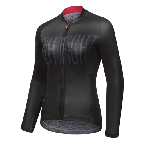Santic Maillot de ciclismo para mujer, manga larga, transpirable, con bolsillos traseros, Negro , XL