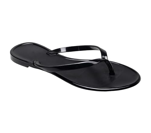 Image of Womens Flip Flops Thong Sandals Jelly Shoes Flat for Ladies Slides Black Slippers Size 9 Slip On Summer Beach Dressy
