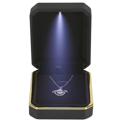 Luxury LED Pendant Necklace Gift Box with LED Light, Velvet Jewelry Storage Display Case for Proposal Engagement Wedding Anniversary Birthday(Black) - Image 3