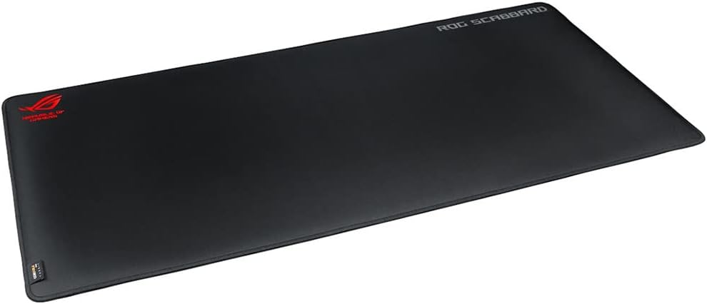 ASUSROG Scabbard Splash-Proof and Scratch-Resistant Extended Gaming Mouse Pad with Anti-Fray Stitched Edges, Non-Slip ROG Red Rubber Base and Glow-in-The-Dark Lettering