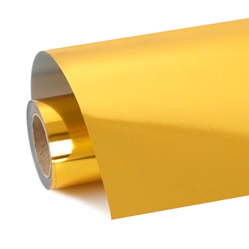 Image of FUNKAKA Heat Transfer Vinyl Gold PU Soft Metal HTV Rolls, 12 inch x 9ft | Iron on Vinyl for T-Shirts, Stretchy Thin HTV Vinyl for All Cutter Machines Easy to Cut & Weed for Heat Transfer Design