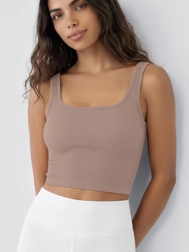 Image of ODODOS 3-Pack Seamless Square Neck Crop Tank for Women Ribbed Knit Soft Low Back Cropped Tops