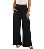 Neteson Pantalones Lino Mujer Verano Ligero Pantalon Anchos Cintura Alta Elástica Pantalones Palazzo Casual Playa con Bolsillos