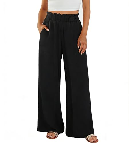Neteson Pantalon Fluide Femme Été Lin Léger Ample Pantalon Palazzo Large