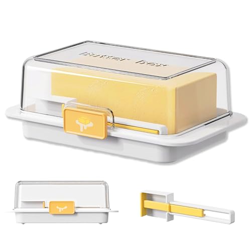 Récipient Coupe Beurre, Beurrier avec Couvercle Transparent, Coupe Beurre, Boîte de Stockage de Beurre Livré avec Cutter, Amovible, Convient pour Stocker le Beurre, Plastique Réutilisable, Blanc