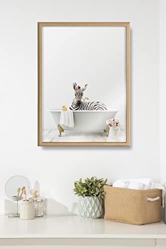 Kate And Laurel Blake Zebra Cottage Bathroom Framed Printed Glass Wall Art By Amy Peterson Art Studio, 18X24 Natural, Decorative Zoo Animal Art For Wall #TOP1