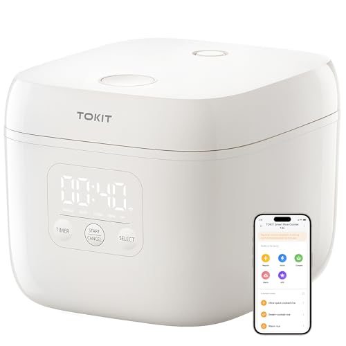 TOKIT Reiskocher Klein 3 Tassen, Rice Cooker WLAN Reiskocher Bedienen Ein Fingertipp für 1-3 Personen, Schnellkochfunktion Keramikbeschichteter Antihaft (APP)