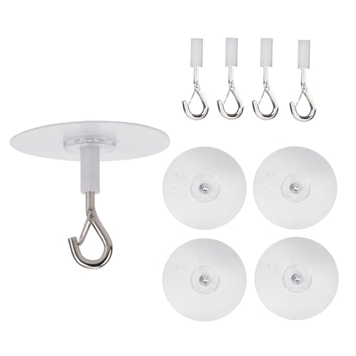 Penitue 5pcs Strong Self Adhesive Ceiling Hooks, Heavy Duty Clear No Drill Ceiling Hook with Safety Clasp for Fan Plants Wind Chimes Lights Kitchen Bathroom Office Storage Organization