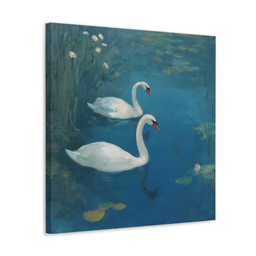 DuduYH Two Swans on A Lush Blue Water Wall Art
