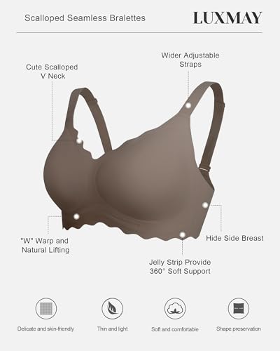 Womens Full Coverage Wire Free Bra - Plus Size Bras with Support and Lift Scalloped Everyday Comfort Bralettes