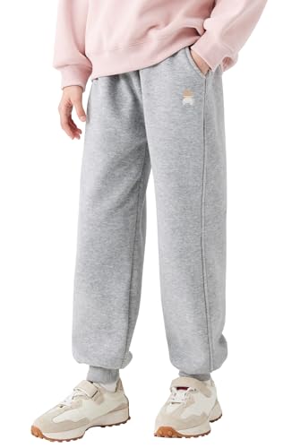 Happy Cherry Kid Girls Fleece Lined Cotton Jogger Pants Straight Leg Regular Fit Thermal Sweatpants Trousers 5-12Y