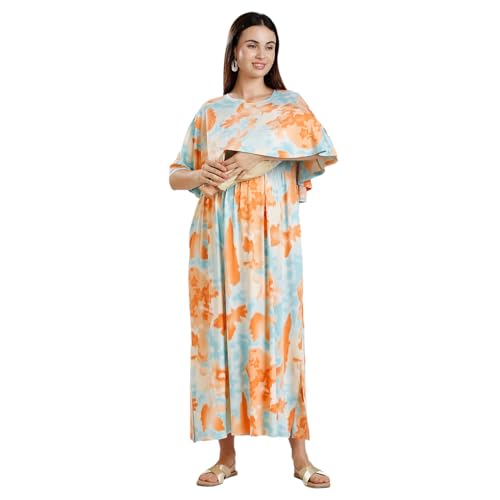 True Shape Maternity Gown for Women | Knitted Polyester Zipless Feeding Poncho Night Dress with Attached Cape, Easy Nursing & Convenient Pockets for Pre & Post Pregnancy