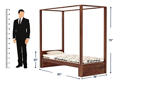 Image of Solid Sheesham Wood Single Size Poster Bed Without Storage for Bed Room Living Room Home Wooden Double Bed Palang Solid Wood Bedroom Furniture for Hotel (Honey Finish)