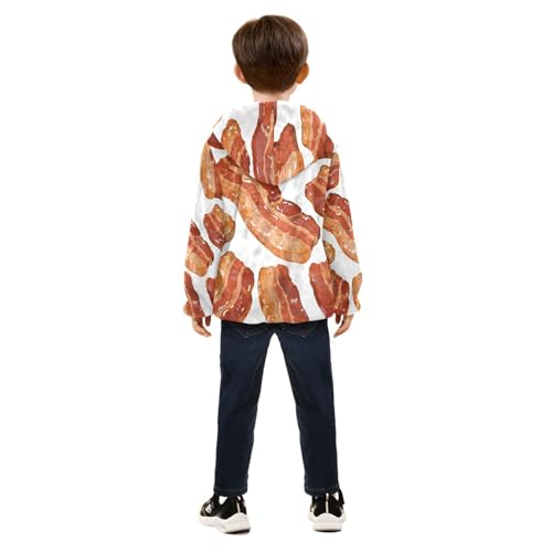 Bacon Strips Pattern Print Design Toddler Fleece Jacket Girl Boys Hooded Fleece Jacket Coat Warm Outwear Zip-up 3-10T4