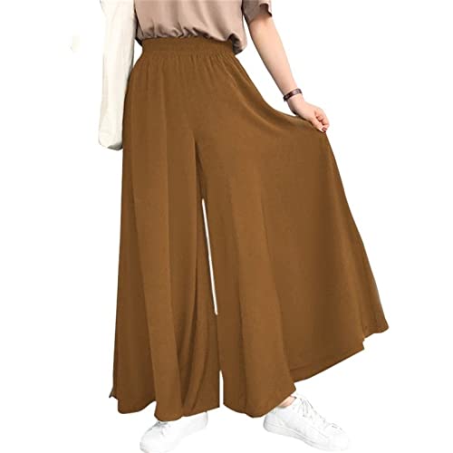 Women's Casual Wide Leg Pants Summer Clothes Pleated Elastic Waist Loose Palazzo Trousers with Pockets