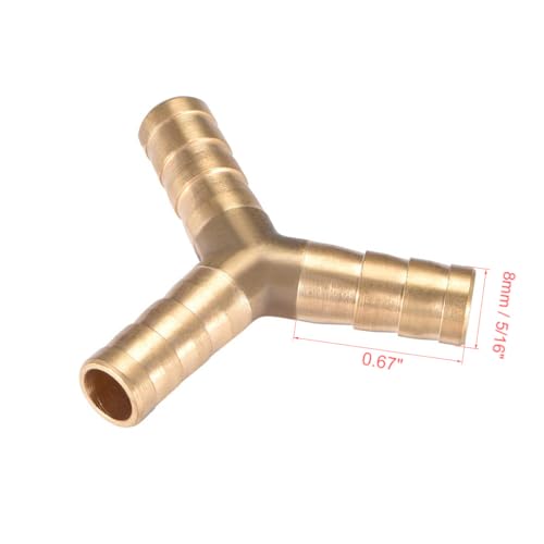 MACHSWON 8mm or 5/16" Brass Barb Hose Fitting Y Shape 3 Way Connector Barbed Splitter Fitting Splicer for Water Fuel Air 2pcs - Image 2