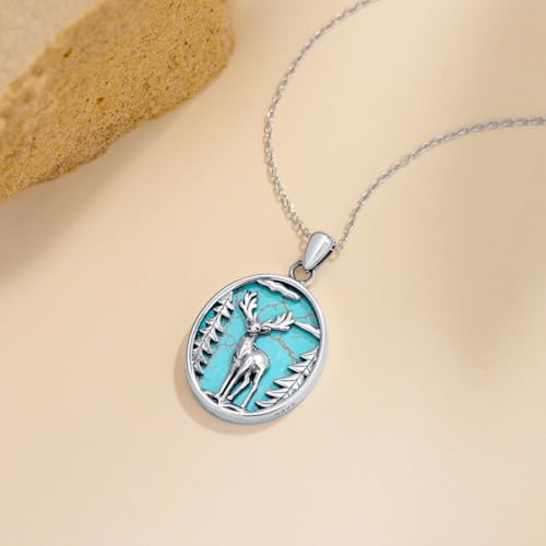 Collier argent 925 cerf turquoise véritable de style vintage d'exception - 3