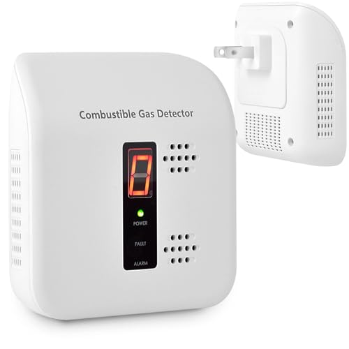 Plug-in Natural & Propane Gas Detector with Digital Display, Indoor Gas Monitoring Device for Methane Leak Awareness in Home, Kitchen, RV & Apartment, White